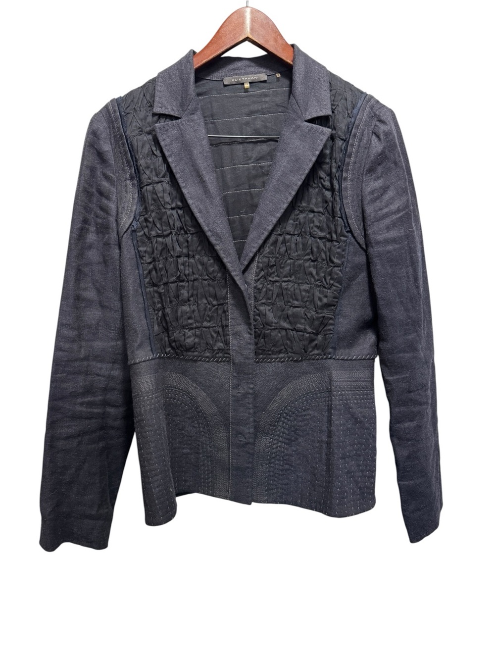 Elie Tahari Black Linen Blend Blazer Size 10
